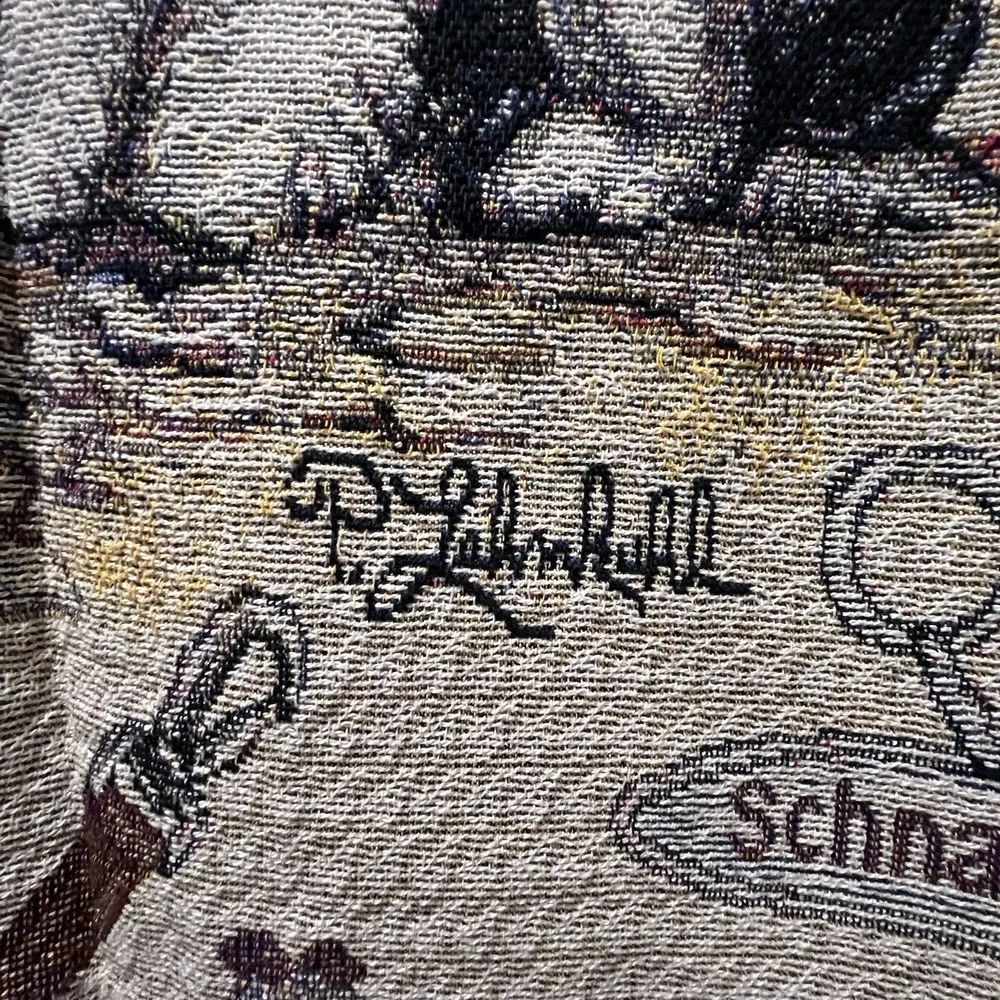 Vtg Schnauzer Dog Woven Cotton Tapestry Throw Blanket New 49